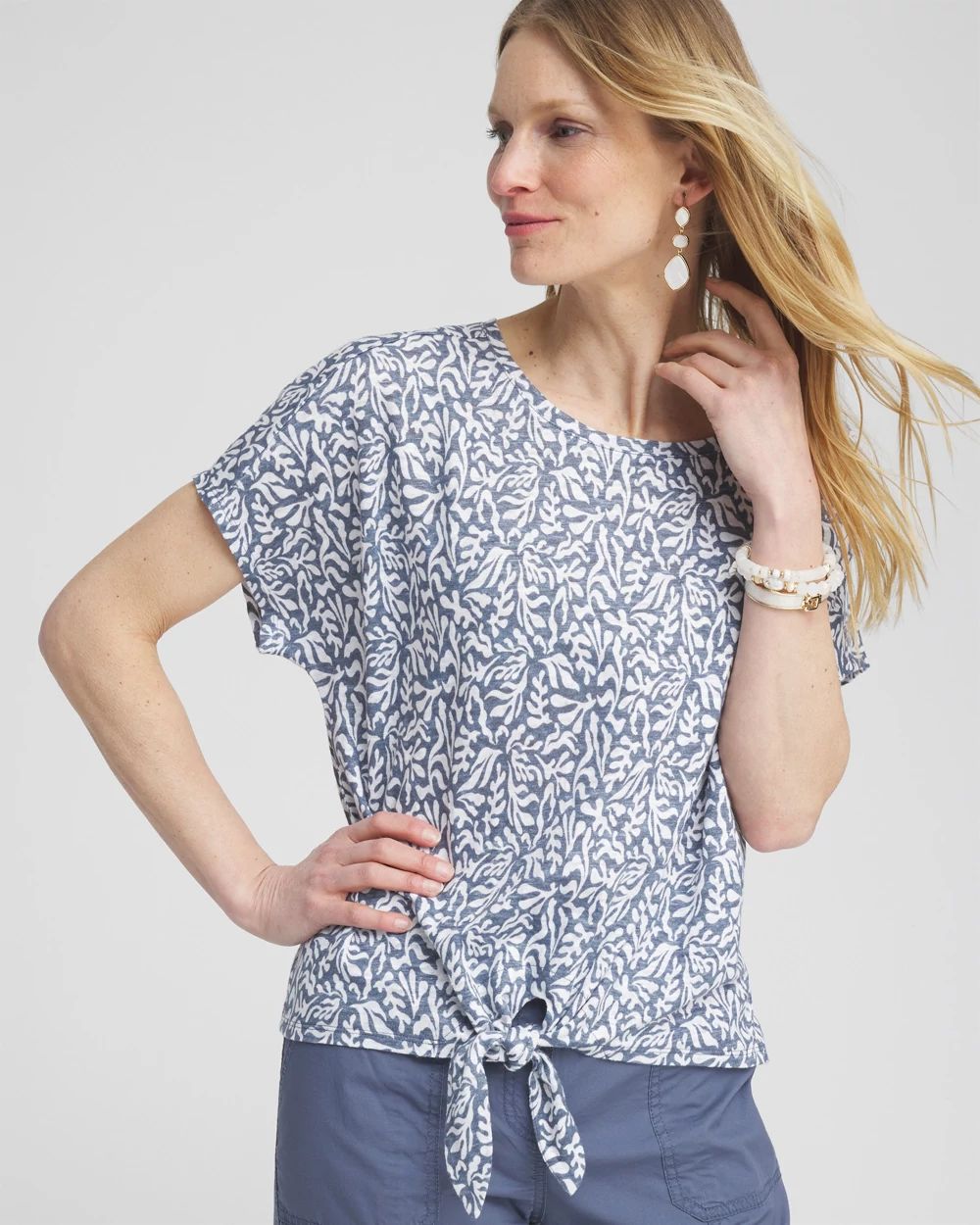 Linen Reef Tie Front Tee | Chico's